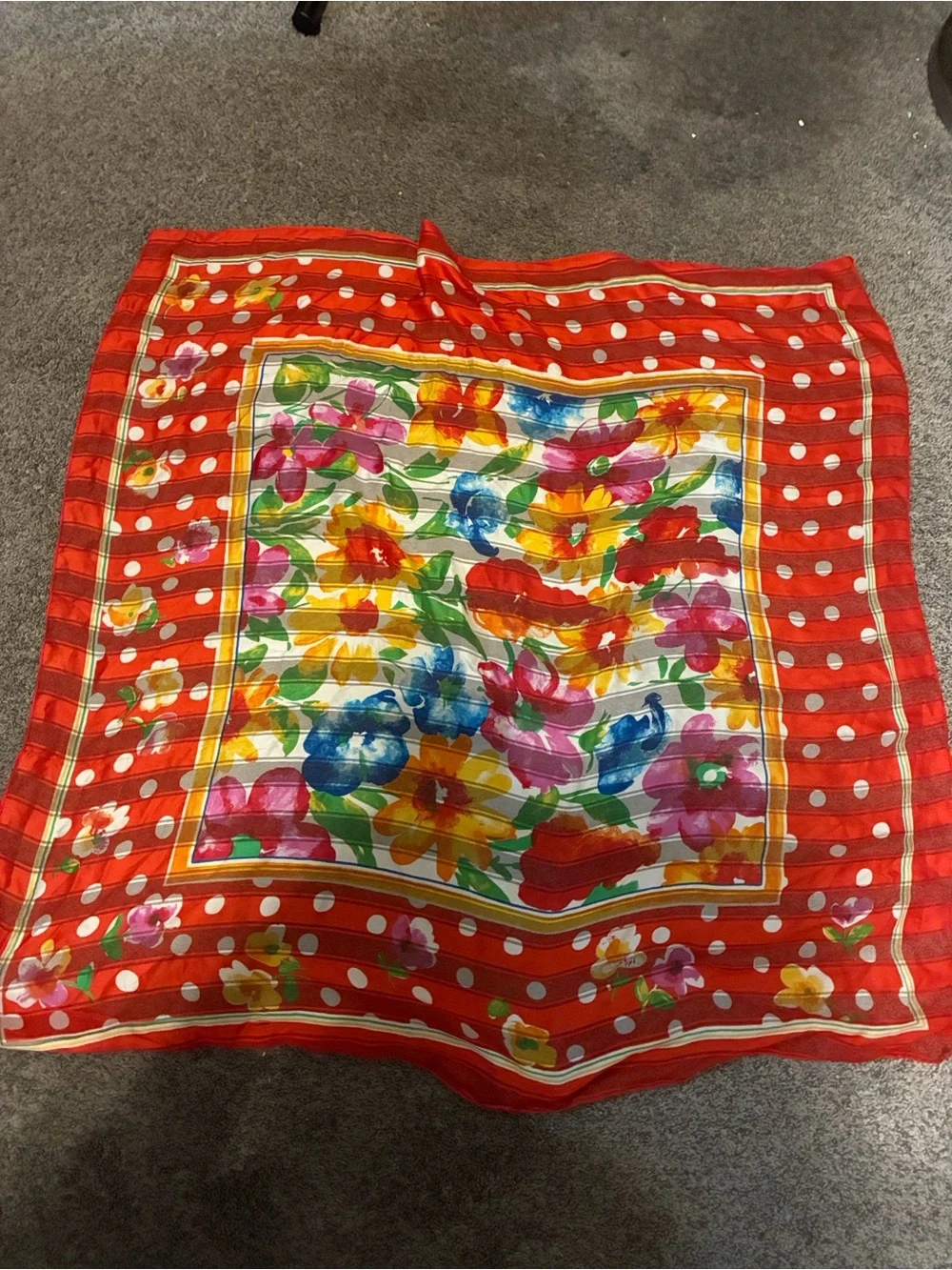 vintage Italian novelty silk scarf Foral with polkadots